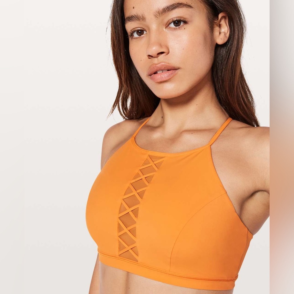 Lululemon sz 6 Shoreline Swim Top Vivid Amber Orange High Neck *NO CUPS* W2AQ3S